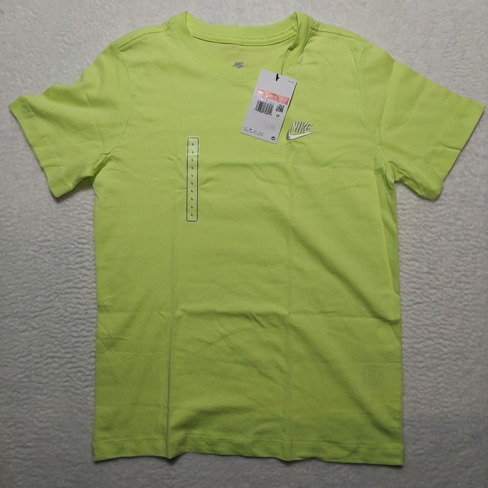 Nike T-Shirt Kids Large L Neon Green Brand New Embroidered Logo FZ5177-736